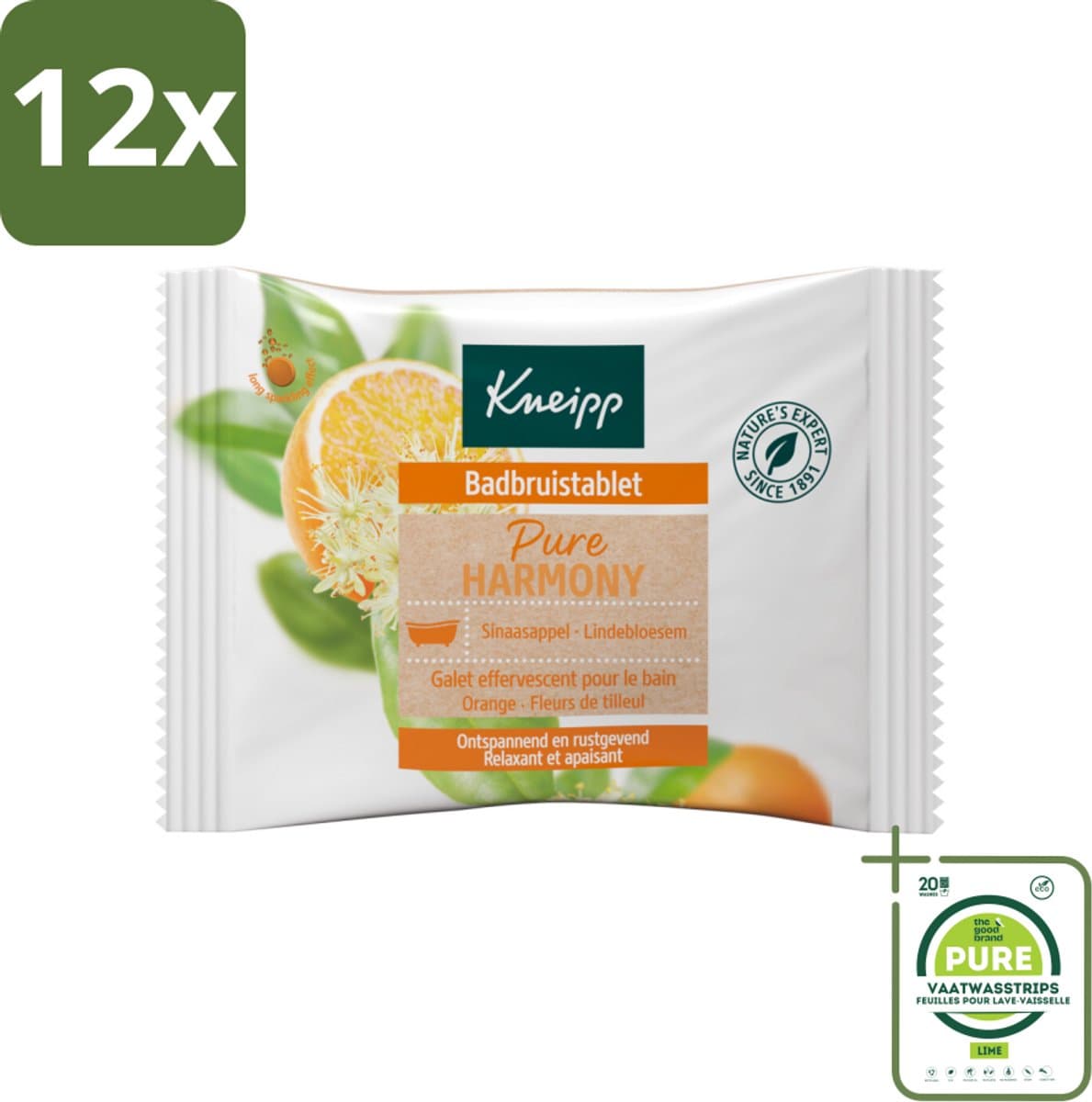 Kneipp - Badbruistablet - Oranje lindebloesem - Voordeelverpakking - 12 stuks - Badtablet - Badproduct