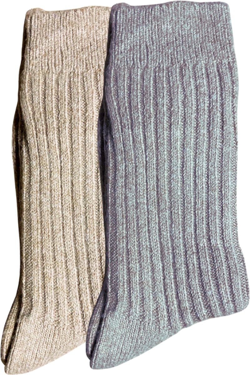 green-goose® Alpaca Sokken Dames - 2 Paar Damessokken Alpacasokken - Grijs/Beige - Maat 39-42 - Heerlijk Zacht Alpacawol