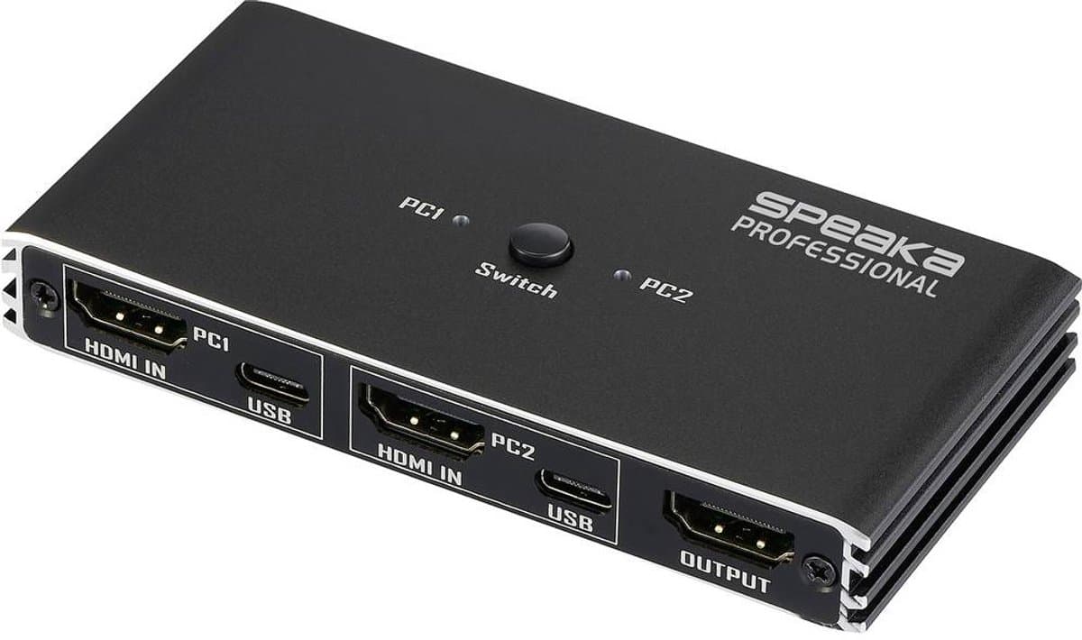 SpeaKa Professional HDMI 2.0 Slim KVM 2X1 USB2.0 +IR, Black HDMI-switch HDMI 3840 x 2160 Pixel