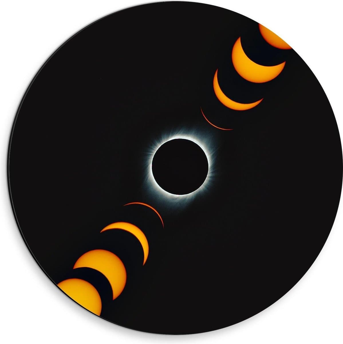 Dibond Wandcirkel - Proces van Zonsverduistering - 30x30cm Foto op Aluminium Wandcirkel (met ophangsysteem)