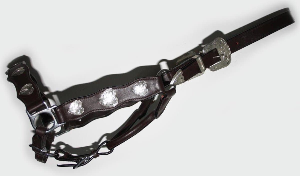Lederen western show halster hearts, donkerbruin / zilver, FULL