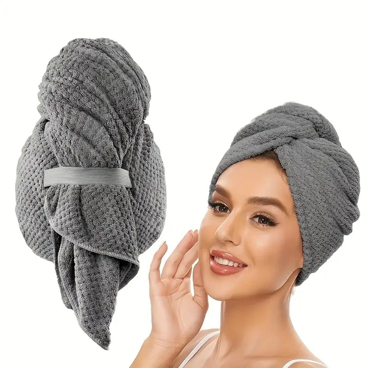 Grote dameshaarhanddoek - haarhanddoek - badhanddoeken - Badhanddoek - Sneldrogende handdoek met elastische band - 100*60 cm - Koraalfleece - Grijs