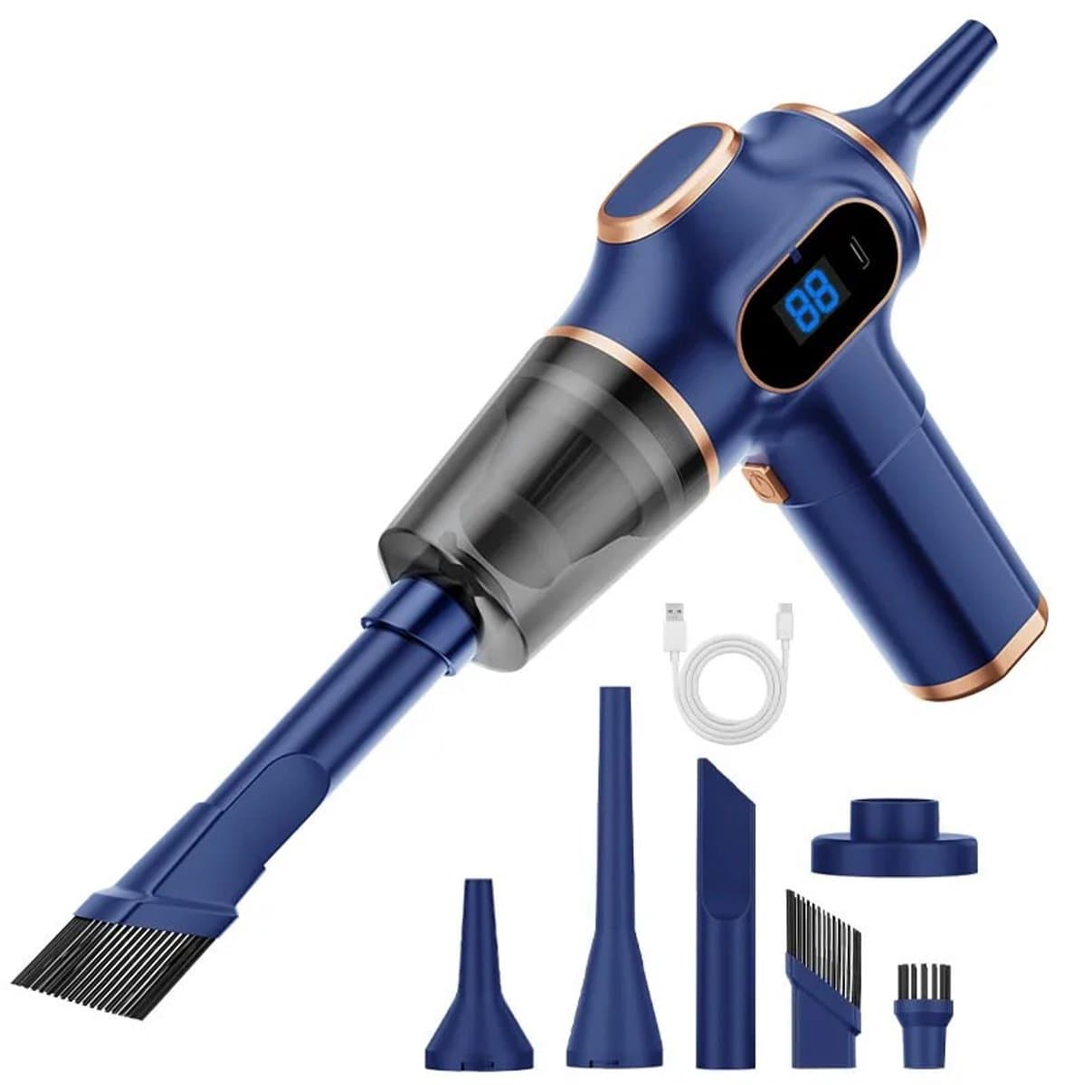 D&A Kruimeldief - Auto stofzuiger - Auto stofzuiger draadloos - Handstofzuiger auto - Kruimelstofzuiger - Oplaadbaar - Blauw