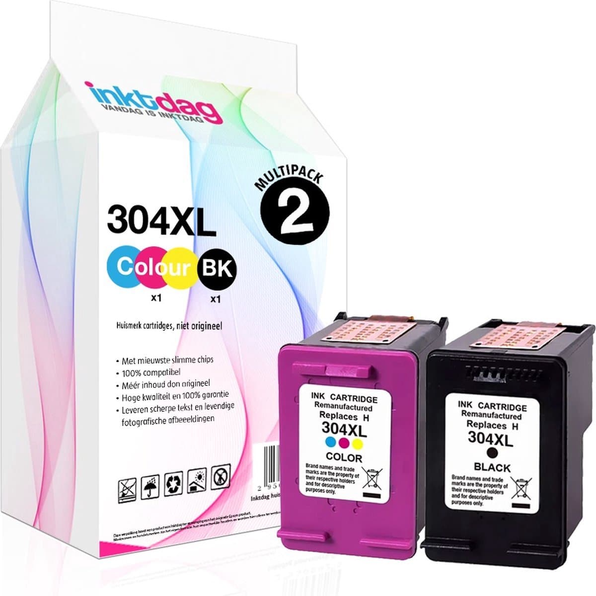 Inktdag - Inktcartridge Multipack - HP 304 XL Zwart (20ml) + Kleur (18ml)