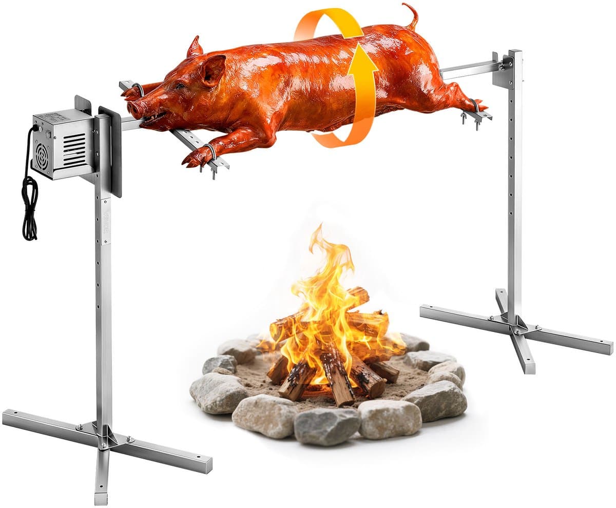 VEVOR Speenvarkengrill, Lamsgrill, Spitgrill, 1321 mm Rotisseriegrill, AC 220-240V, 8-Traps Elektrische Rotisseriegrillset met Een Draagvermogen van 60 Kg, 38W Motor, Grillset Voor Feestjes