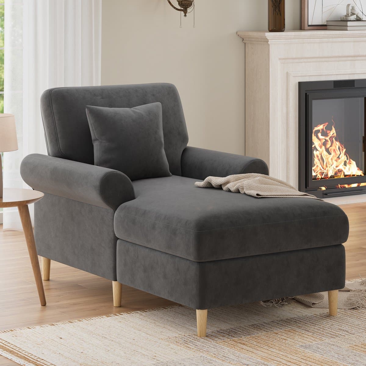 MIVRAY Relaxfauteuil – Verstelbare Ligfunctie Met Kussen – Voor Lezen En Ontspannen – Fluweel Grijs