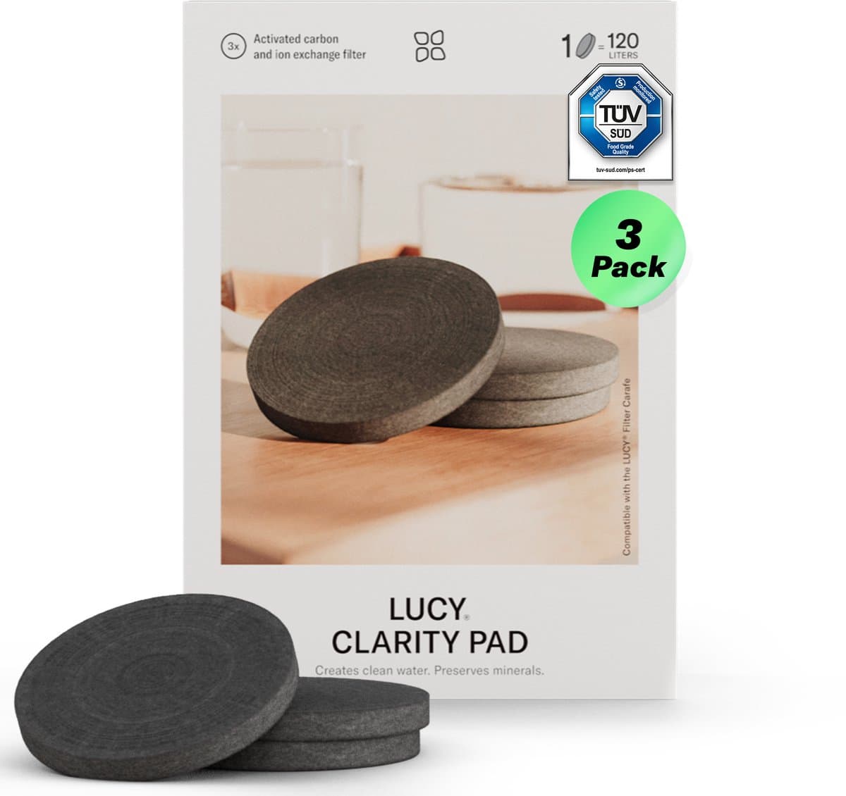 LUCY® Water Filter – Originele Filters voor LUCY® Waterfilterkan – Vermindert Kalk, Chloor en Onzuiverheden – Verbetert Smaak & Geur van Kraanwater – BPA Vrij – 3 Stuks – Eenvoudig te Gebruiken