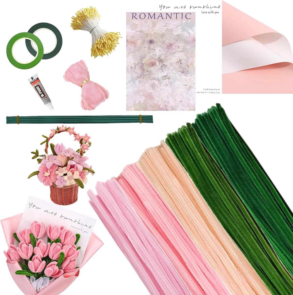 Knutsel Pijpenragers - Bloemen Set - Bloemschikken Knutselen - Ruim Assortiment Kleuren - 250 Stuks - Roze