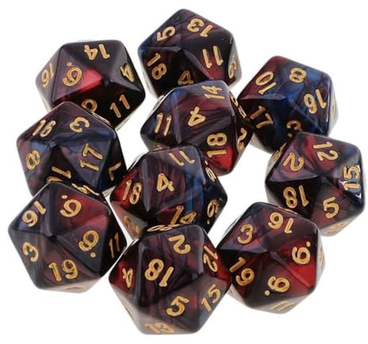 D20 dobbelstenen set voor tabletop RPG en MTG – 10 stuks polyedrische dobbelstenen (20 mm) in rood en zwart