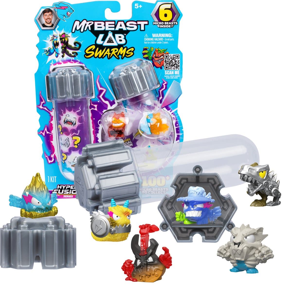MrBeast Lab Swarms - Hyper Fusion serie Lab pack – 6 Swarms microbeesten, 2 Fusion Caps & 6 stickers