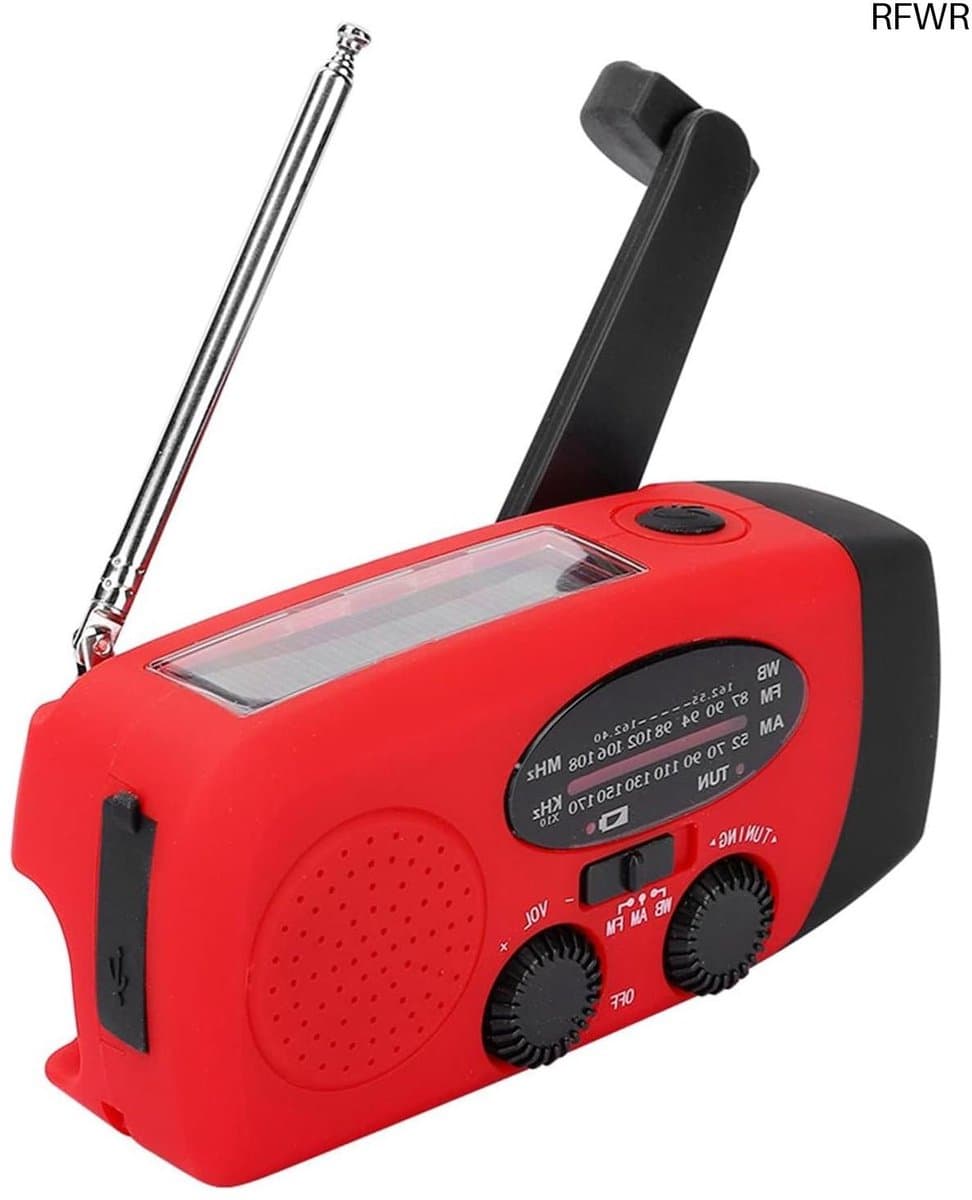 RFWR® Draagbare Outdoor Solar Radio met Dynamo Crank en LED Licht - FM AM NOAA Noodradio