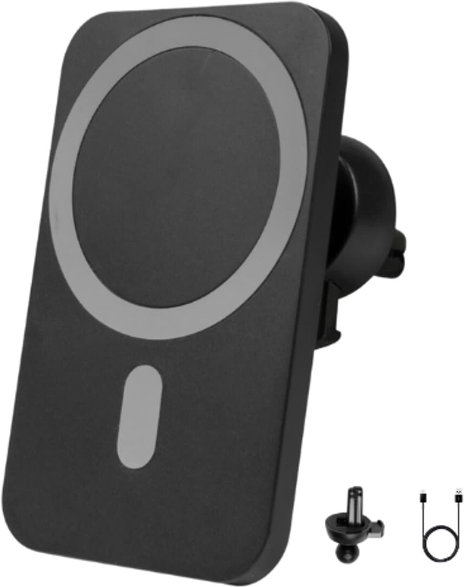 Magnetische Autohouder Met Draadloos Opladen - Zwart - Telefoonhouder Gsm Auto - Magnetische Houder Ventilatie - Telefoonhouder Auto