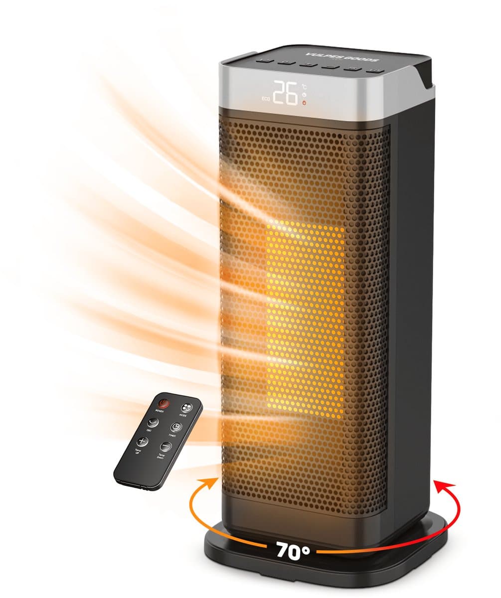 Vulpes Goods® Tech - Elektrische Kachel - Ventilatorkachel - Keramische Kachel - 4 Standen - 2000W - Timer, Afstandsbediening & Thermostaat - Heater - Elektrische Verwarming voor Binnen - Zwart