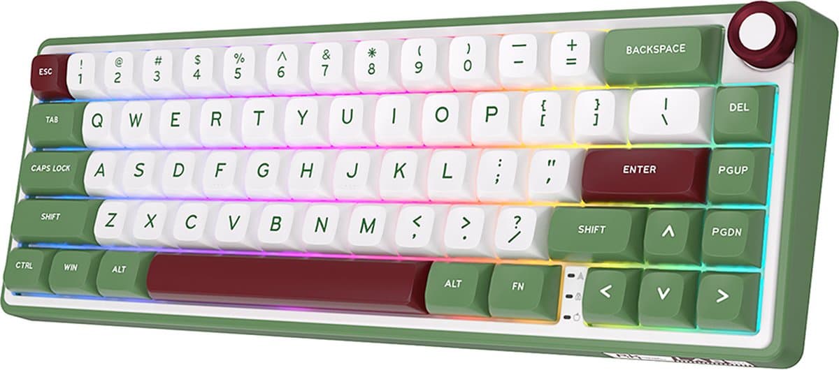 Royal Kludge RKR65 - RGB Mechanisch Gaming Toetsenbord - Foam Touch - Hot Swappable Switch - Green Sand - Blue Switches - Inclusief Stofkap
