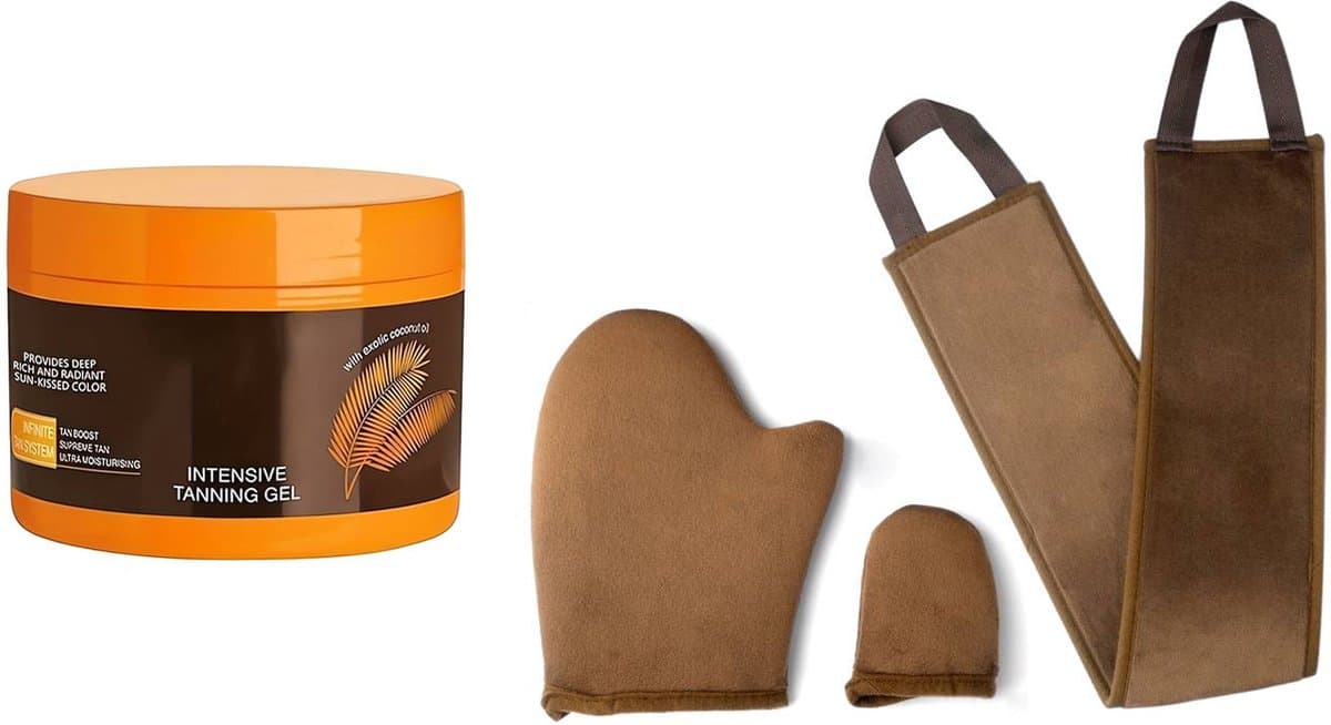 Tanning Set - SelfTan - Set van 4 - Intense Tanning Gel met Zelfbruin handschoenen - Bruiningscrème - Gel - Deep Brown - Bronze - Tanning Cream Oil - 150 gram