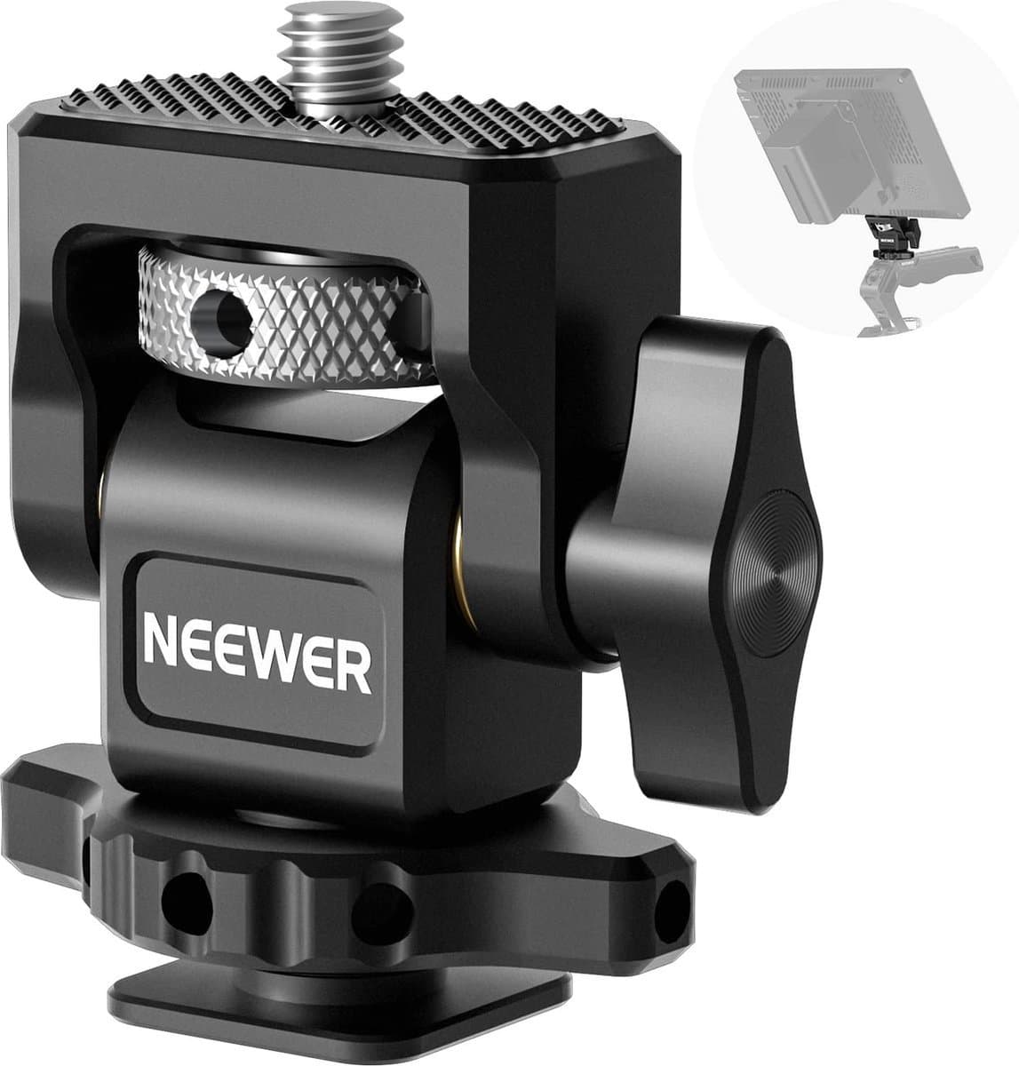 Field Monitor Houder met Cold Shoe Mount, 1/4" Schroef voor 5" en 7" Monitor Compatibel met Atomos Ninja V, 360° Draaibaar 180° Kantelbaar Demping Verstelbaar, Compatibel met SmallRig - X01NSK661