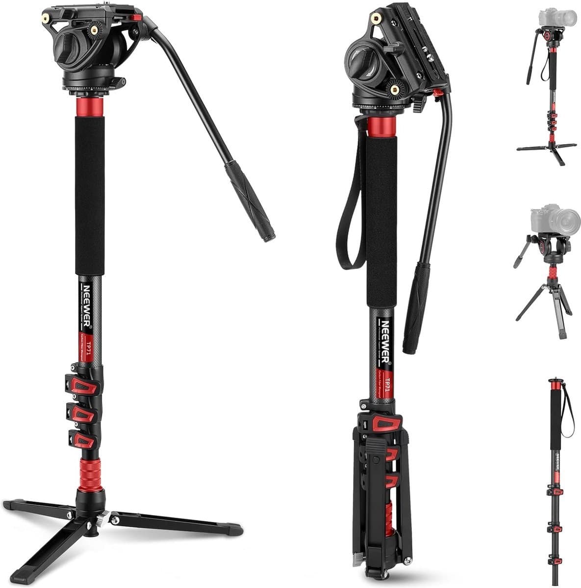 Professionele Camera Monopod, Telescopische Carbon Fiber Monopod met Snelle Inzet voor DJI RS Gimbals Manfrotto, Verwijderbare Basis voor Camera, Camcorder, Maximale Belasting 6 kg - X01NSK643