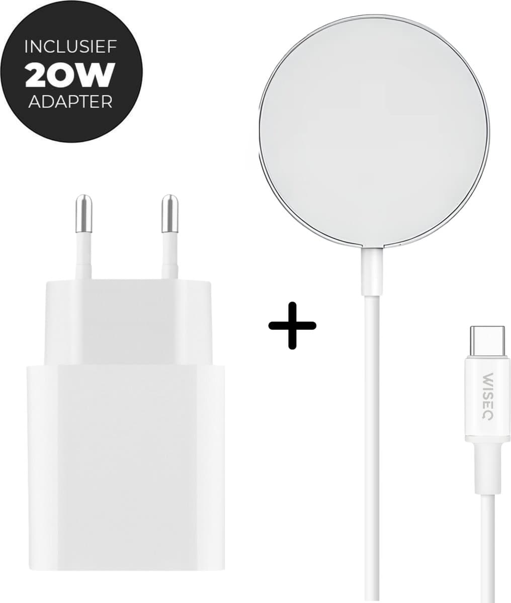 WiseQ Draadloze oplader - Geschikt voor MagSafe - Inclusief 20W Snellader en 1.5 meter Oplaadkabel - Wit - Geschikt voor Apple