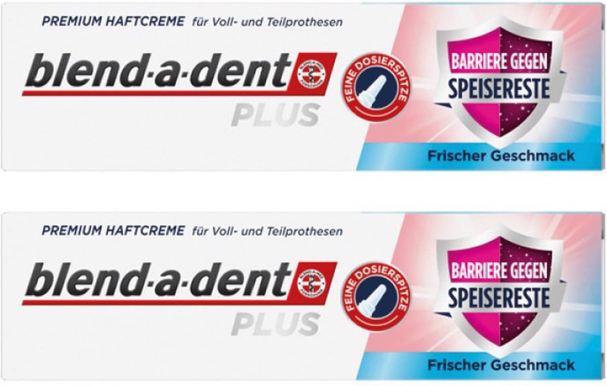 Blend-a-dent - Plus Premium kleefcrème – Anti-Kruimel formule - voor gebit en deelprothese - Voordeelset 2 stuks a 40 gram! - Frisse smaak.