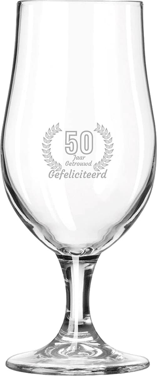 Gegraveerde Bierglas op voet 49cl Gefeliciteerd 50 jaar getrouwd