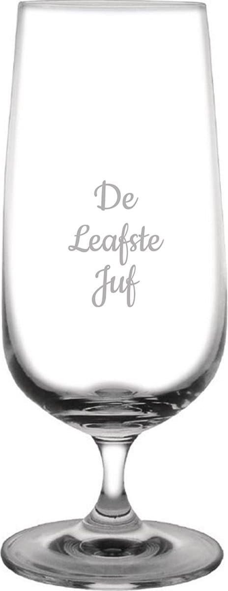Gegraveerde bierglas op voet 41cl De Leafste Juf