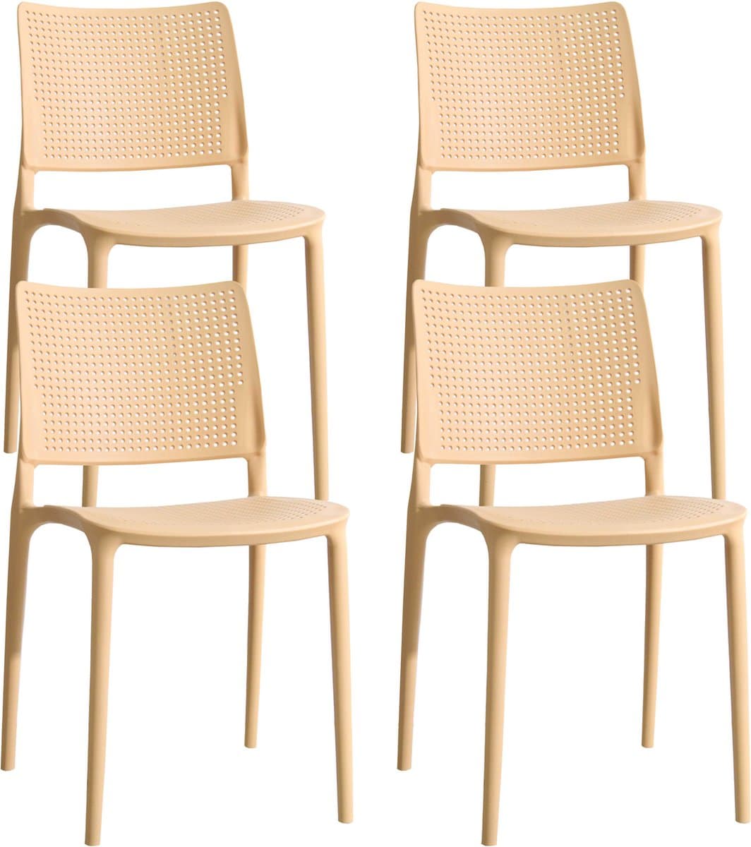 Oviala - Set van 4 lichtgele kunststof terrasstoelen - Riga