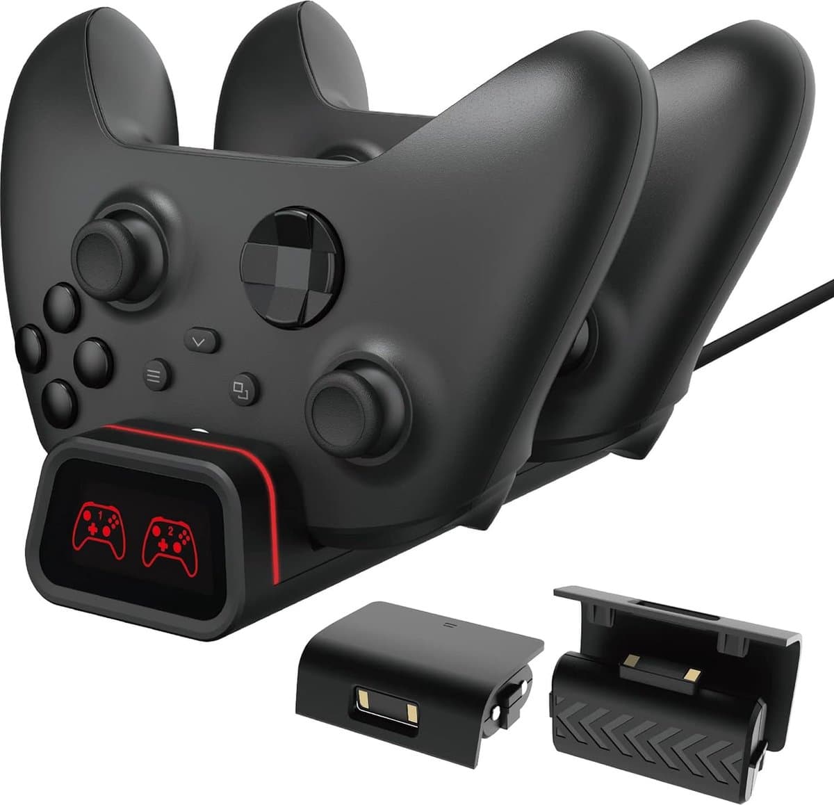 Oplaadstation Geschikt voor: Xbox One S / One X / Charging Station incl. 2 Batterij - Dual Controller - Docking Station - Oplader twee Dual Controllers - DualSense draadloze controller - oplader - LED indicatie - Dual charge