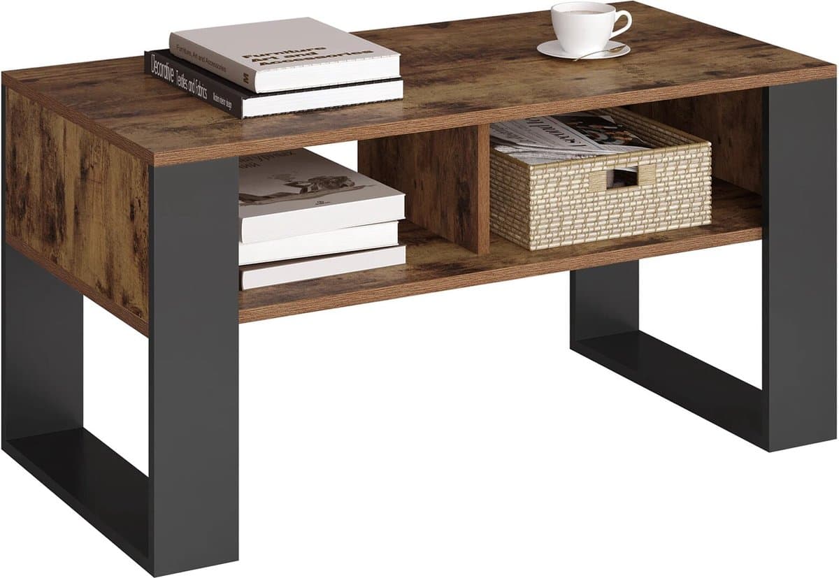 BukkitBow - Robuuste Salontafel - Licht of Donker Hout met Ruime Opslag - Modern Design - Rustiek Bruinhout