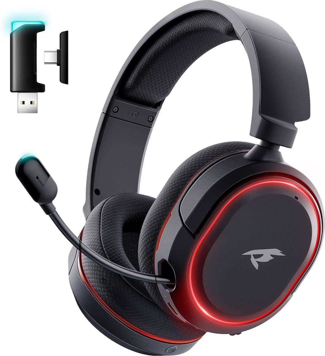 Picun × Valorise UG-08S - 2.4Ghz PS4 Draadloze Gaming headset - 7.1 Surround Sound - met Retractable ENC microfoon - Over-ear PS5 Koptelefoon - Multiplatform - Zwart rood