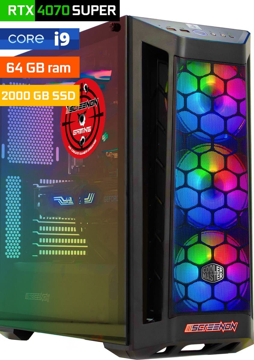 ScreenON - Game Computer / Gaming PC - Intel Core i9 - 2TB M.2 SSD - 64GB RAM - RTX 4070 Super - Windows 11