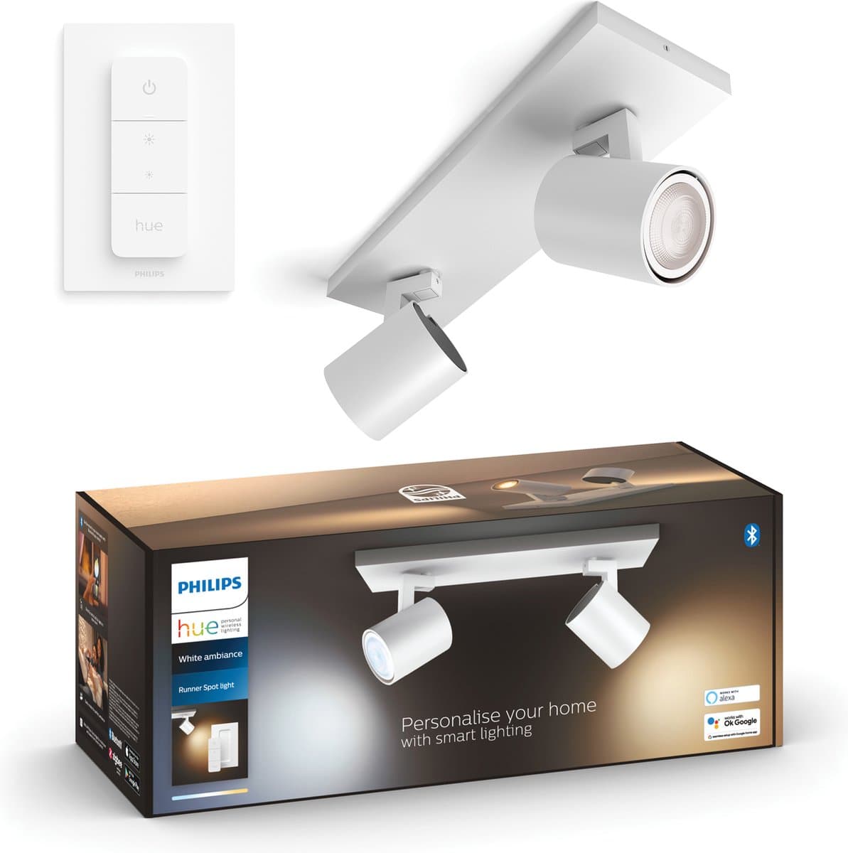 Philips Hue Runner opbouwspot White Ambiance - 2 Spots - Wit + Dimmer