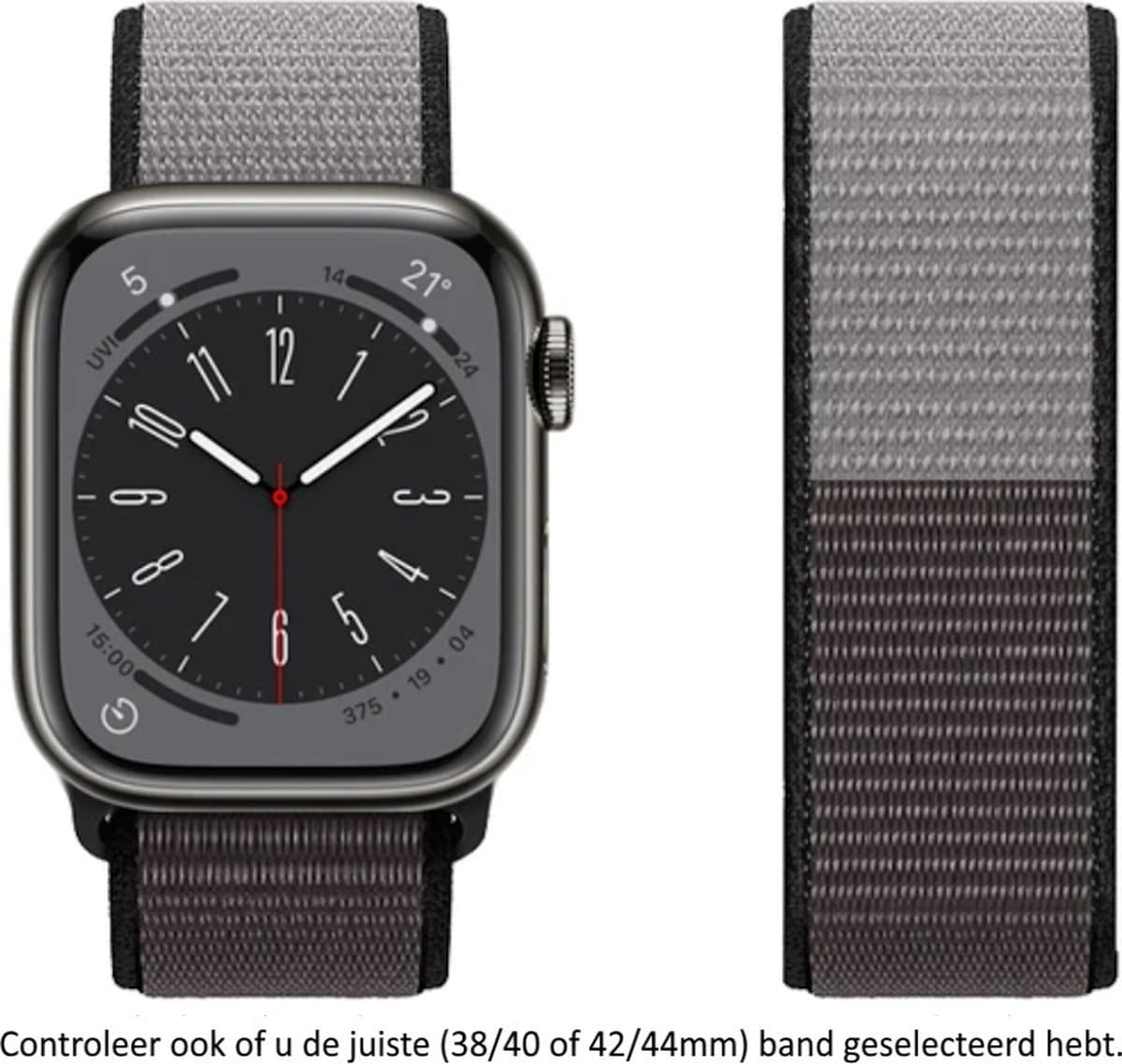 3 Kleurige (donker)Grijze Nylon Horloge Band geschikt voor Apple Watch 1, 2, 3, 4, 5, 6, 7, 8, SE, 42mm, 44mm & 45mm "Mannenbreedte" Series Zacht Geweven Nylon 42 mm, 44 mm en 45 mm - grey - Maat: zie maatfoto