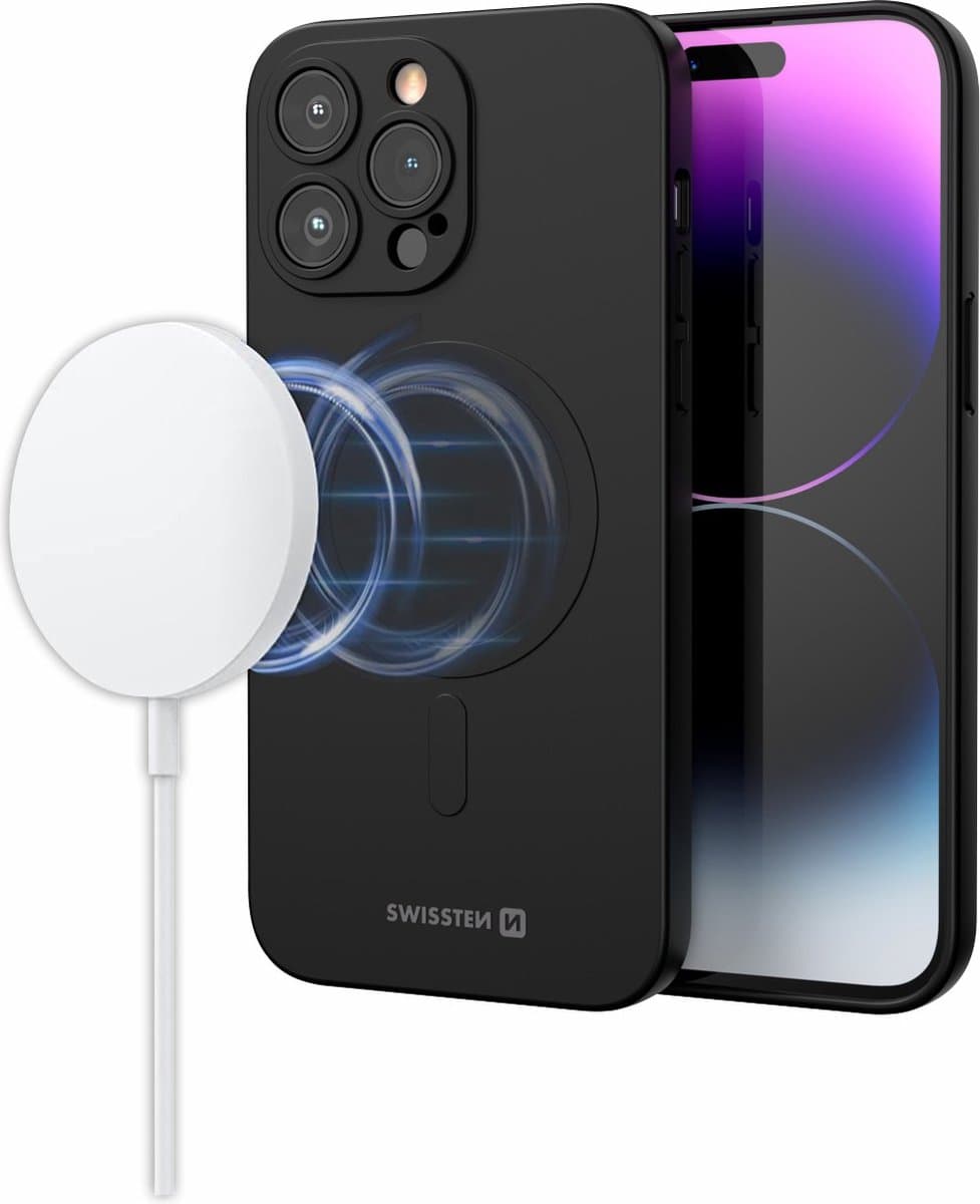 Swissten Hoesje - Geschikt voor iPhone 15 - Geschikt voor Magsafe - Siliconen - Zwart
