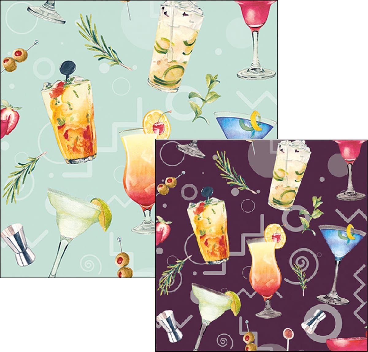 Ambiente servetten - Cocktailparty - 2 pakjes 33x33cm en 25x25cm - blauw zwart oranje rood groen - Zomer