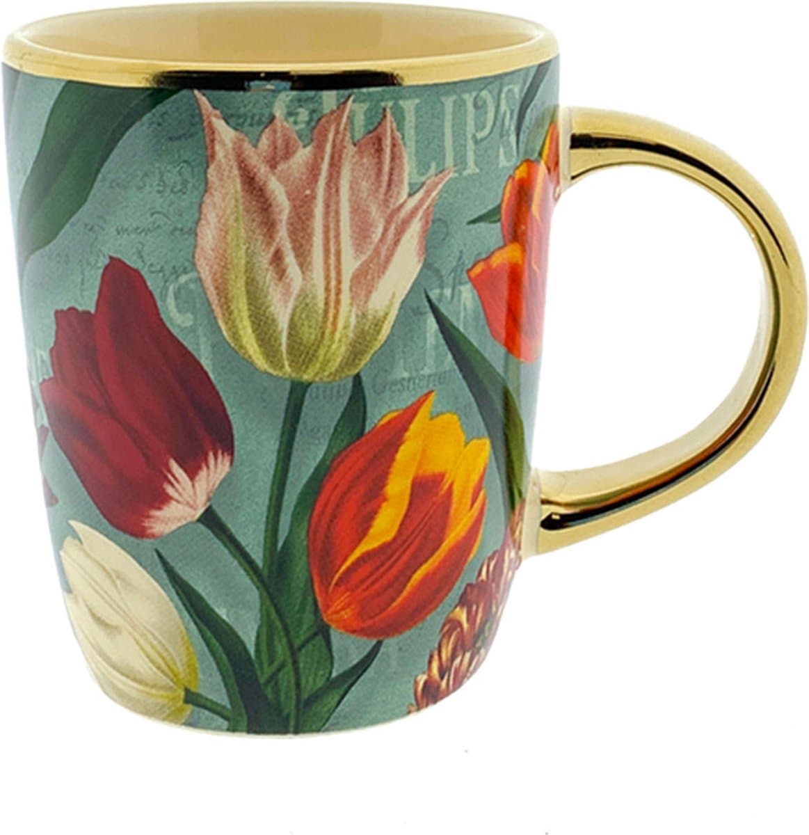 Beker - Koffiemok - Pretty Tulps - Groen - Tulpen en Bloemen - Keramiek - Per Stuk