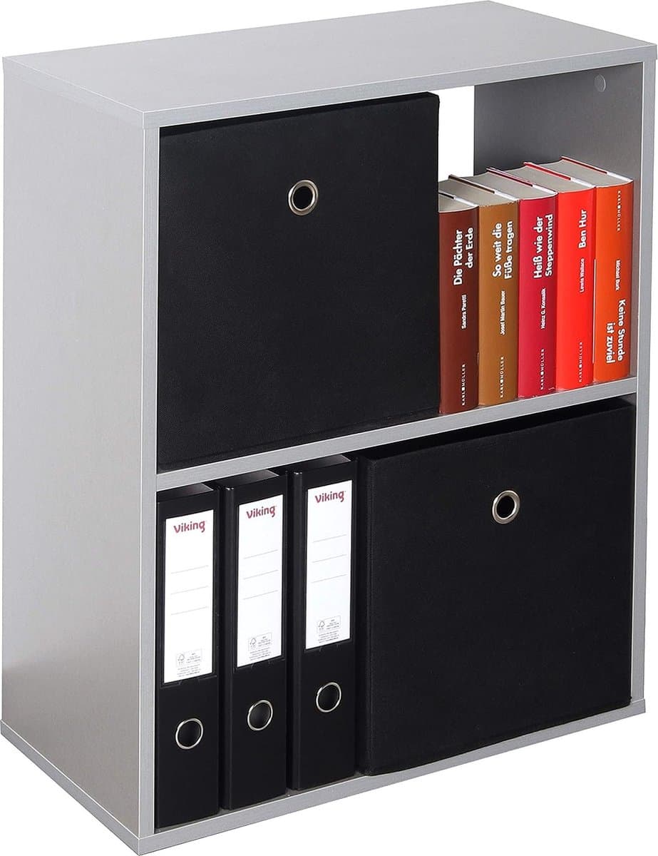 WM111-PL, boekenkast, 2 dozen, 71 x 60 x 31 cm, rek, spaanplaat van hout, modern grijs, staand rek voor kantoor, boekenkasten, rekken & planken, printerrek, archiefkast