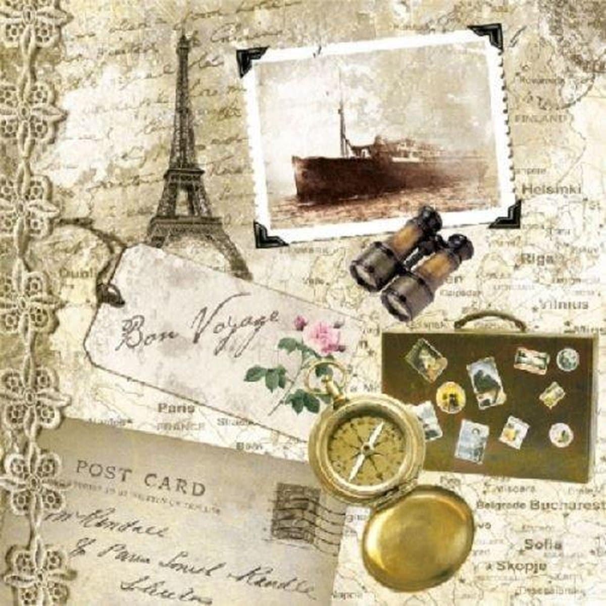 Vintage Papier Servetten - Bon Voyage - Decoupage - 20 stuks