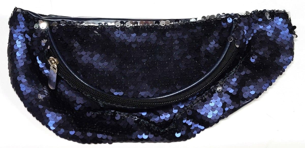 Buiktasje - Heuptasje - Pailletten - Groot - Afmeting: 30 x 11,5 x 8 cm. Donkerblauw