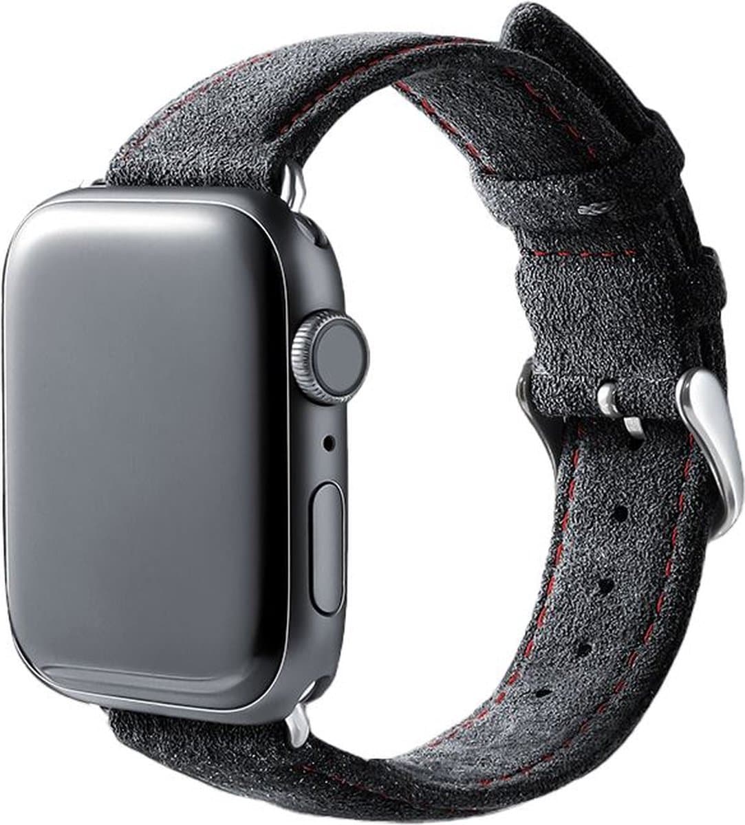 Alcanside Band Geschikt Voor Apple Watch - Alcantara Band - Space Grey With Red Stitching 41mm - 40mm - 38mm