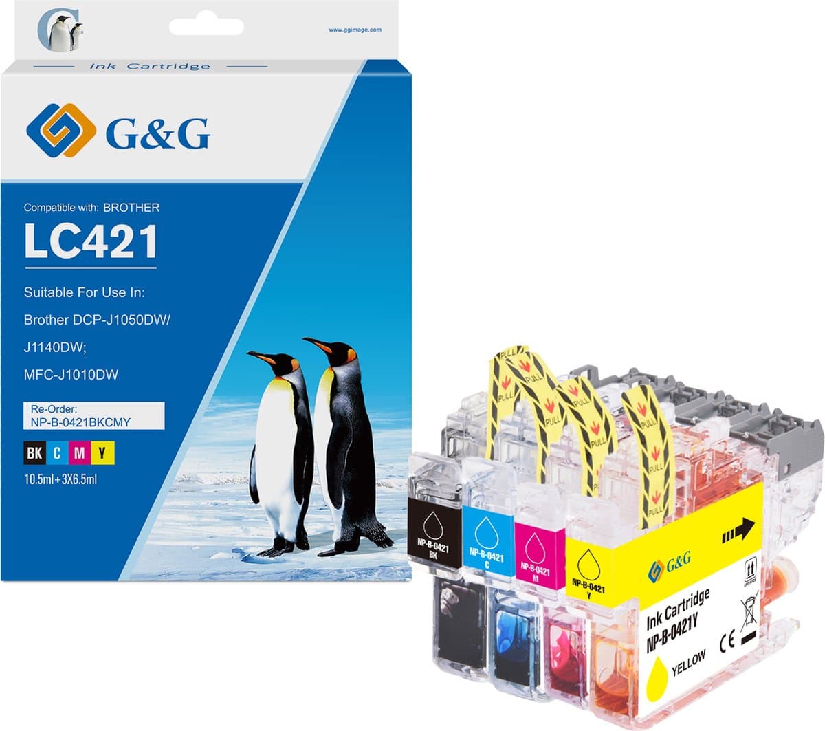 G&G LC421 Huismerk Inktcartridge Alternatief voor Brother LC-421VAL Zwart / Multicolor