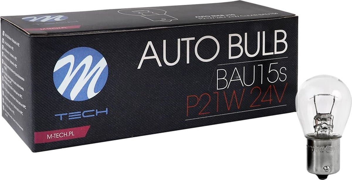 M-Tech - P21W BA15s 24V 21W - Basic - 10 stuks - Geschikt voor 24V voertuigen