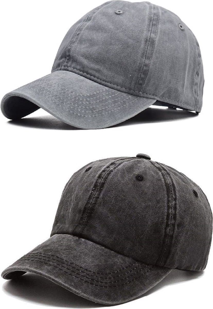 2 Stuks - Dames Pet Spijkerstof - Denim Baseball Cap - Zwart en Grijs