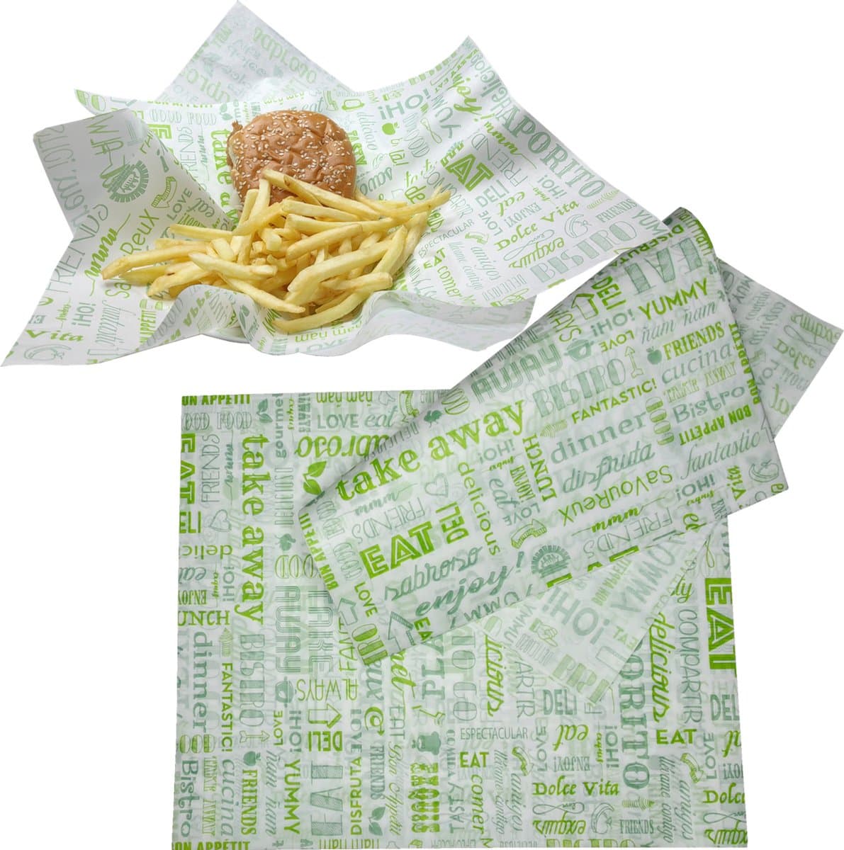 Rainbecom - 28 x 34 cm - 50 Stuks - Hamburger Vetvrij Papier - Duurzaam - Vocht en Vetbestendig - Papieren voor Sandwiches, Hamburgers, Snacks