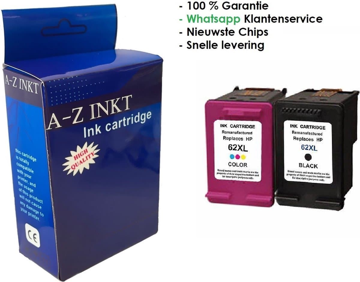 AtotZinkt premium huismerk Multipack voor HP 62 XL BK zwart + kleuren cartridge 20 ml Envy 5600 5640 5642 5643 5644 5660 5665 7600 7640 7645 e-All-in-One Series, OfficeJet 5740 5745 8000 8040 8045 Series