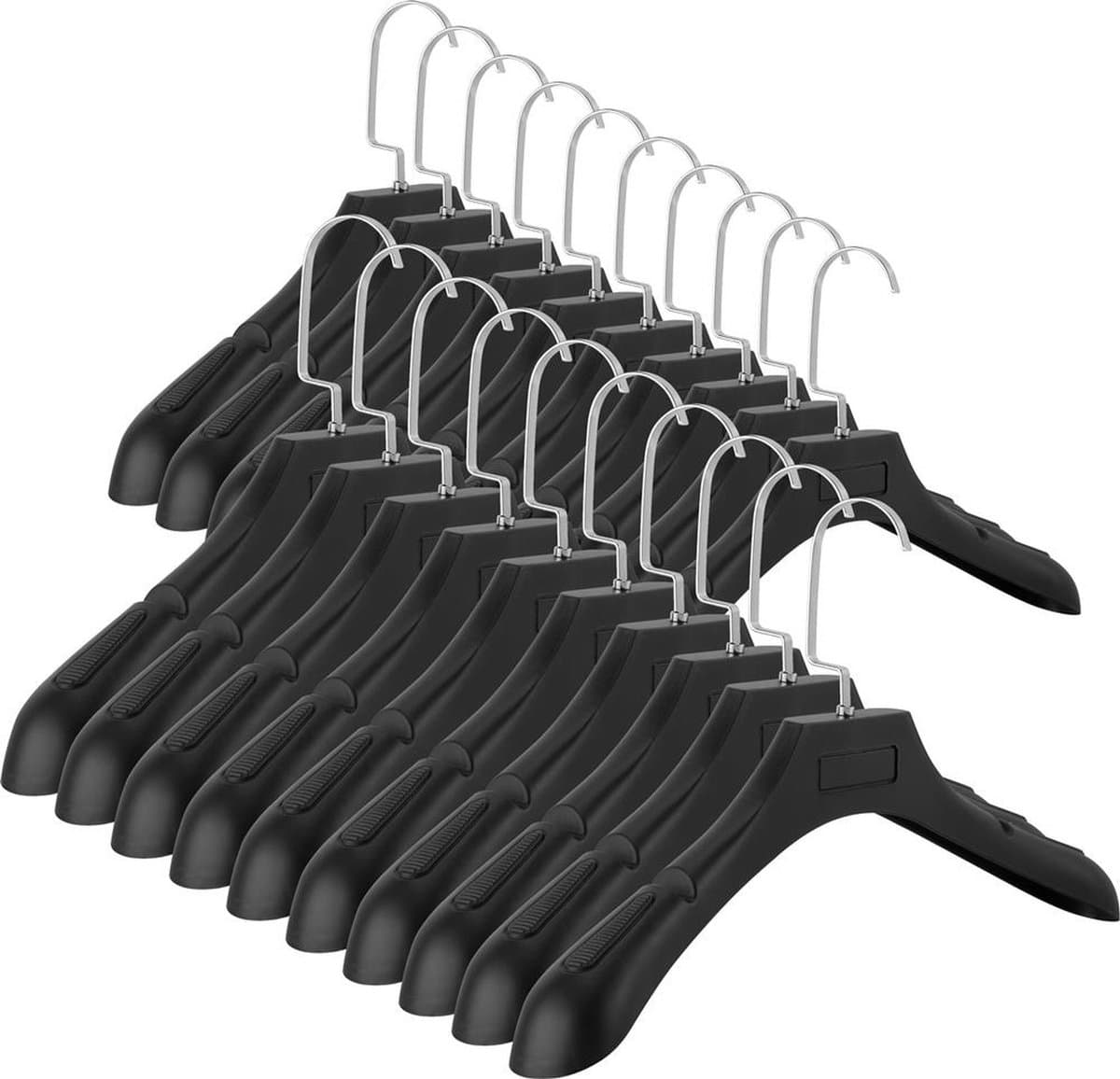 Intirilife kleerhangers in UNIVERSAL ZWART - 10 brede plastic kleerhangers met antislip oppervlak - Kleerhanger Kleerhanger Kostuumhanger Jashanger