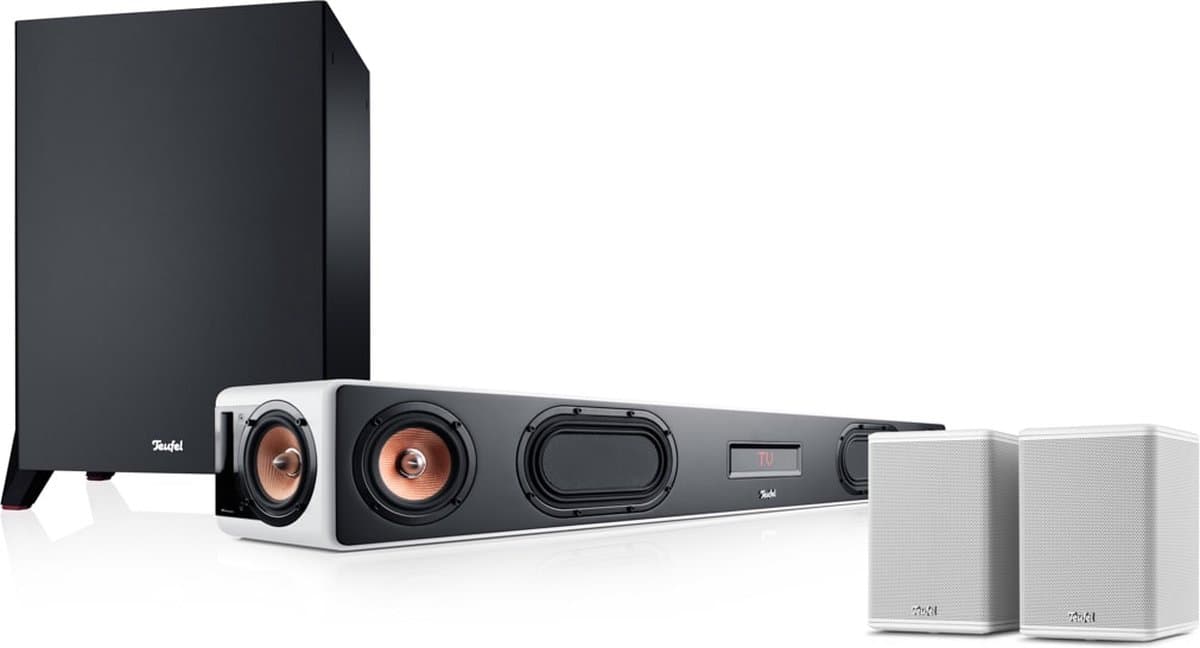 Teufel CINEBAR ULTIMA Surround Power Edition 4.1-Set - Soundbar met 6 high performance drivers - Draadloze subwoofer en rearspeakers - wit