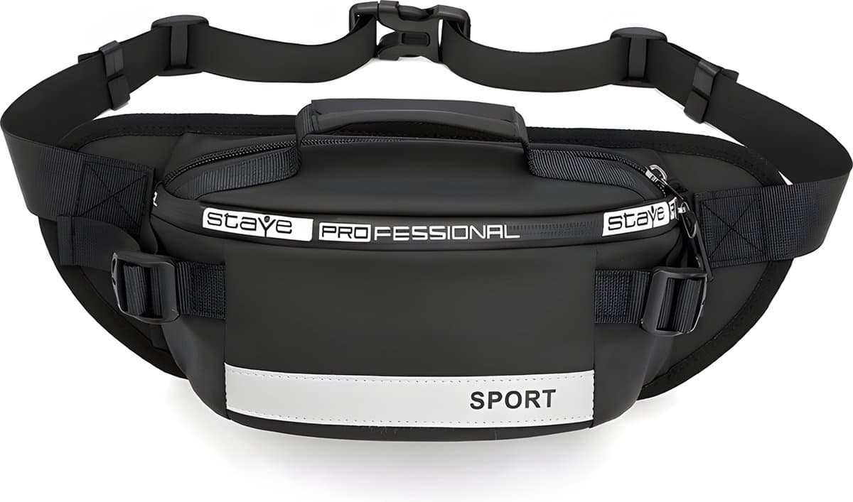 Rainbecom - Heuptas - Unisex – Waterdicht - Reis buiktas – Zwart - 26x10x15 cm - Buideltas - Reflecterende strips - Waistbag - Fannypack - Telefoontasje - Festivaltasje - Crossbodytas - Anti-diefstal - Sport - Reizen – Wandelen