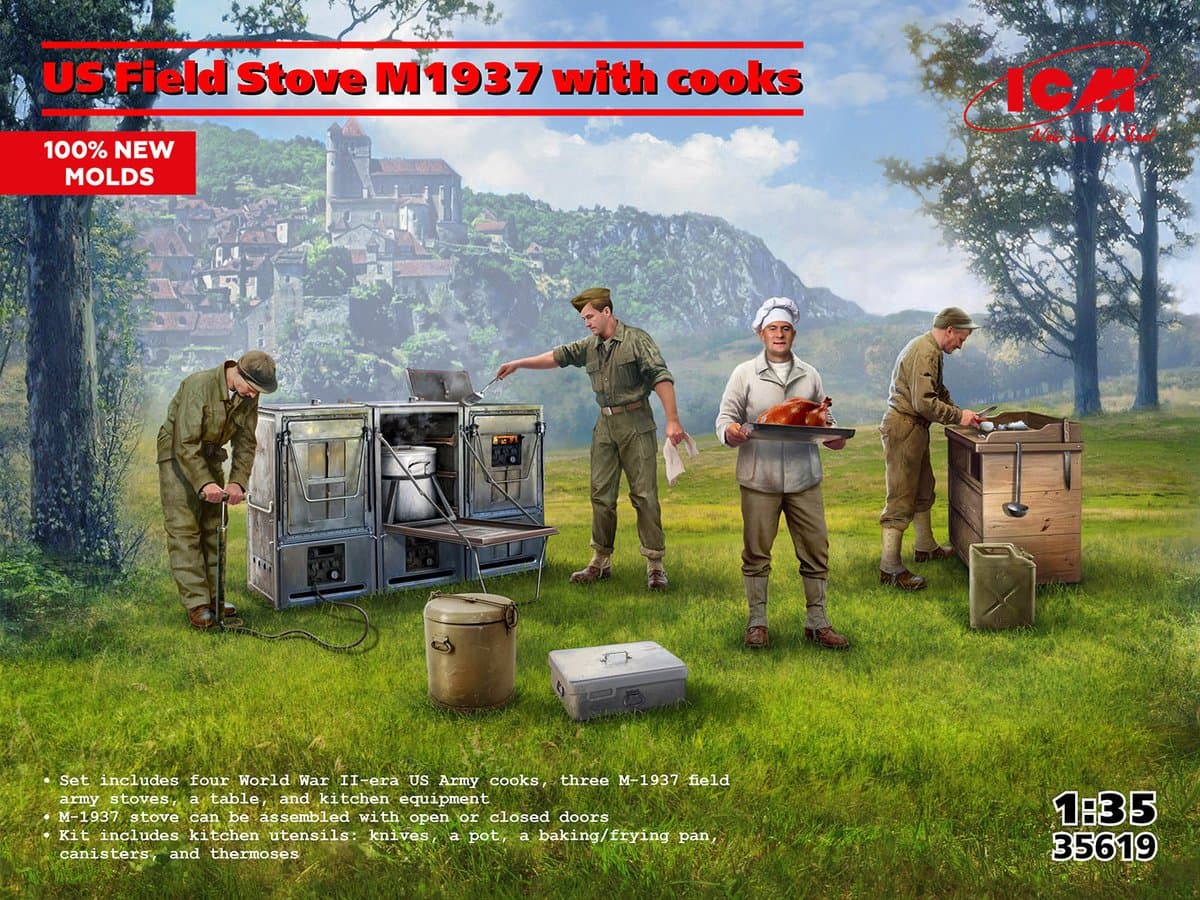 ICM Modelbouwpakket Militaire voertuigen - 35619 Amerikaanse veldkeuken M1937 met koks Figuren Plastic - 1:35 - Modelbouw