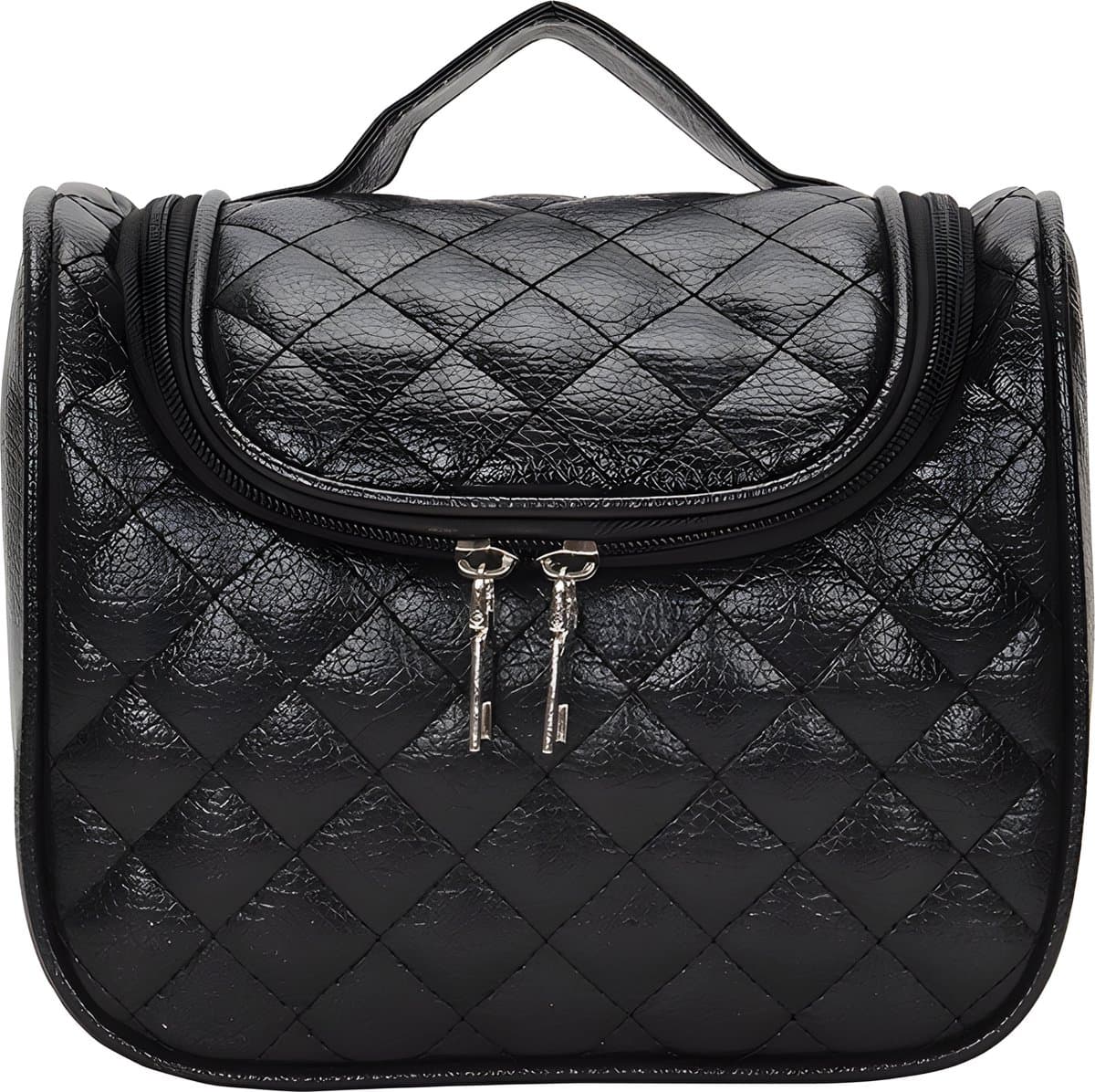 Rainbecom - Beautycases - Toilettassen - Zwart - 25x13x20m - Dames Cosmetica Tas - Etui voor Toiletartikelen - Trendy Toilettas met haak - Grote Reistas - Draagbare Travel Organizer - Reis Make up tas - Crème taart cosmetische tas - PU leer – Waterdi