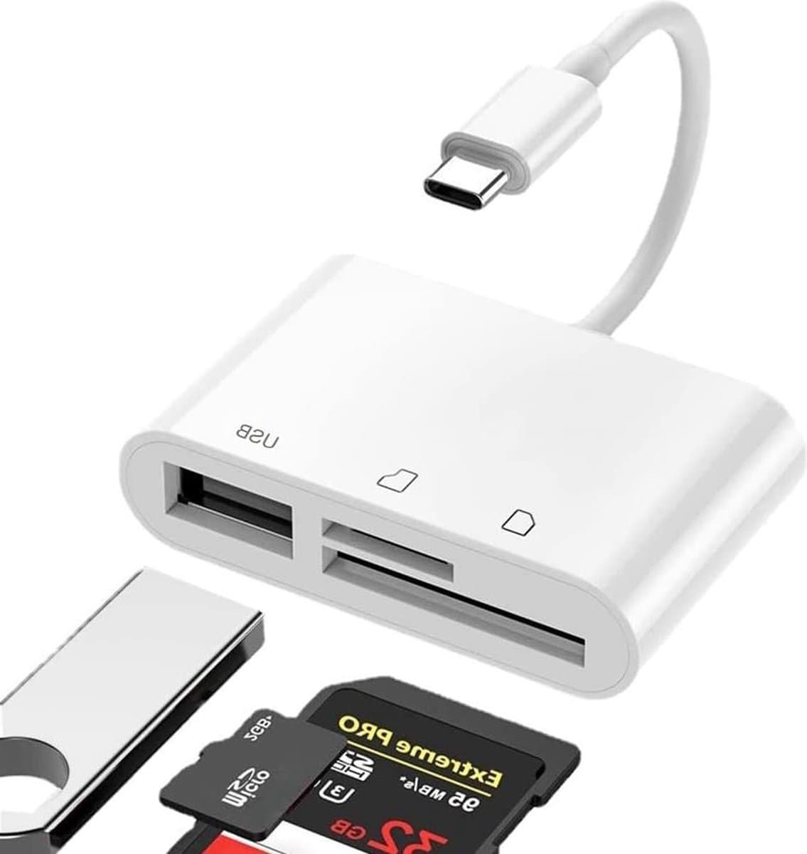 USB C SD TF Kaartlezer voor MacBook Laptops Galaxy Telefoons - Wit